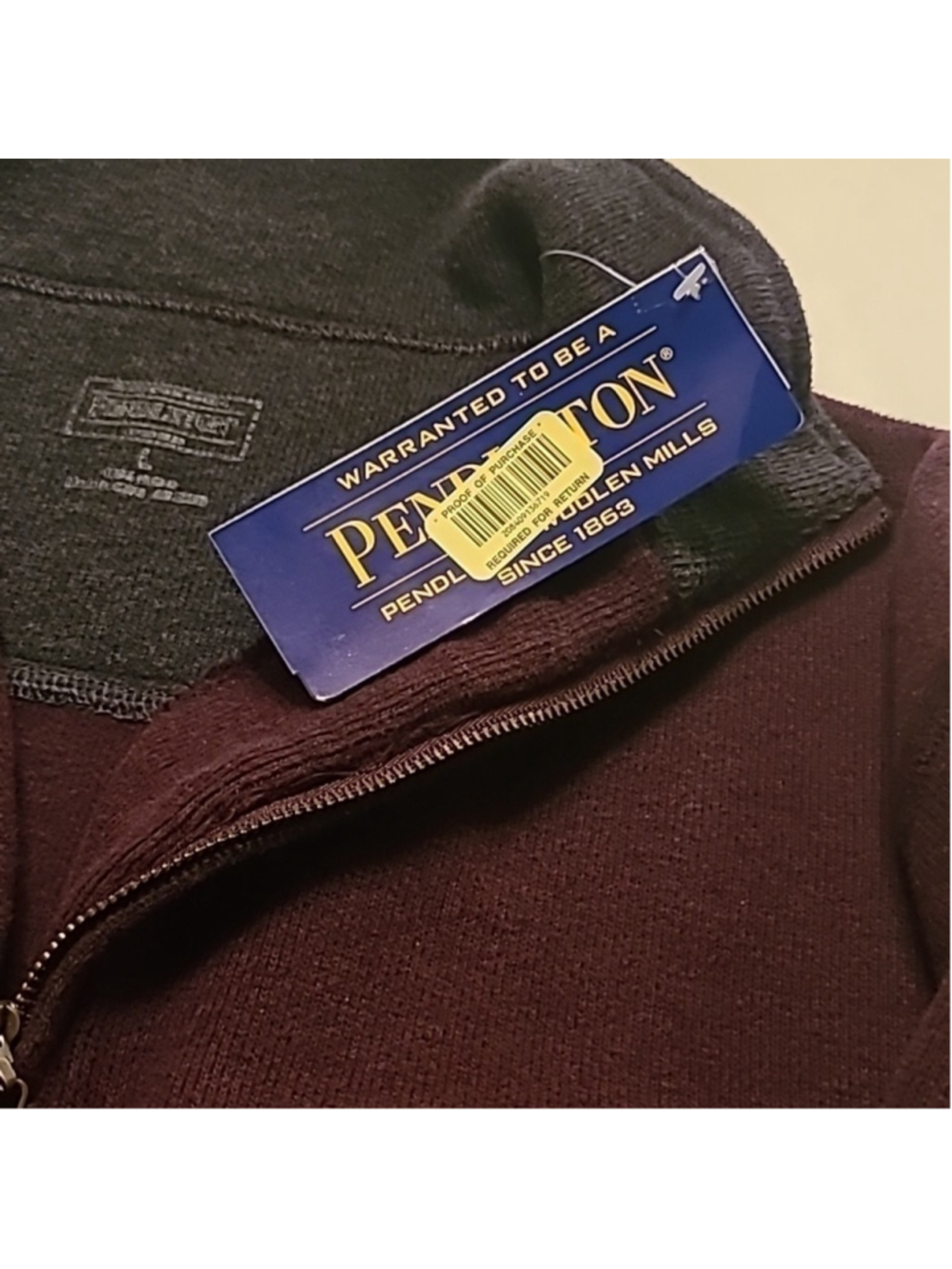 Pendleton 1/4 zippered NWT 100%cotton burgundy sz. Large.(#2492E) - Picture 5 of 15